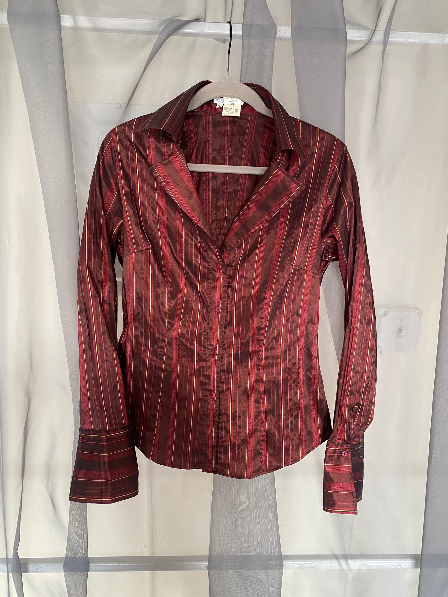 gold stripe burgundy button up