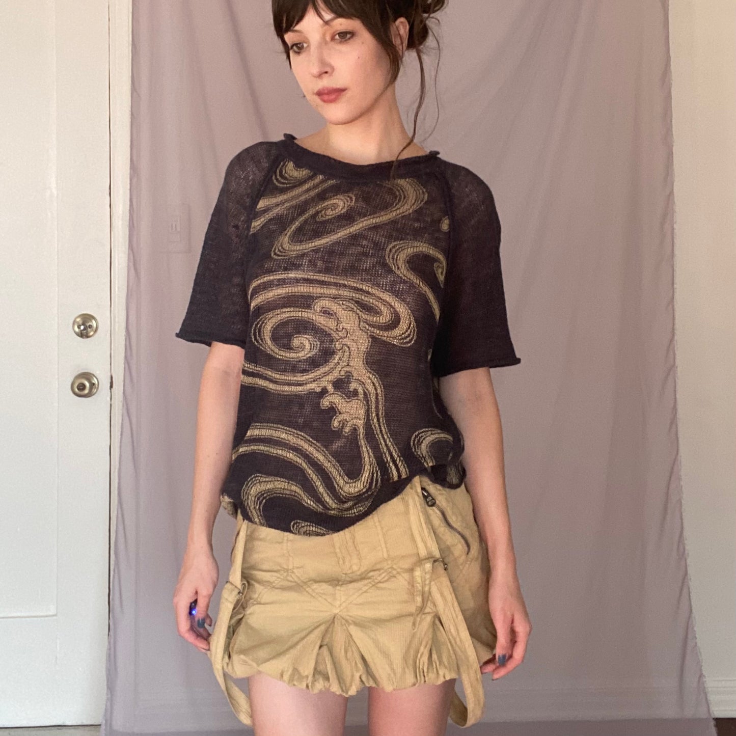 swirly print knit t shirt