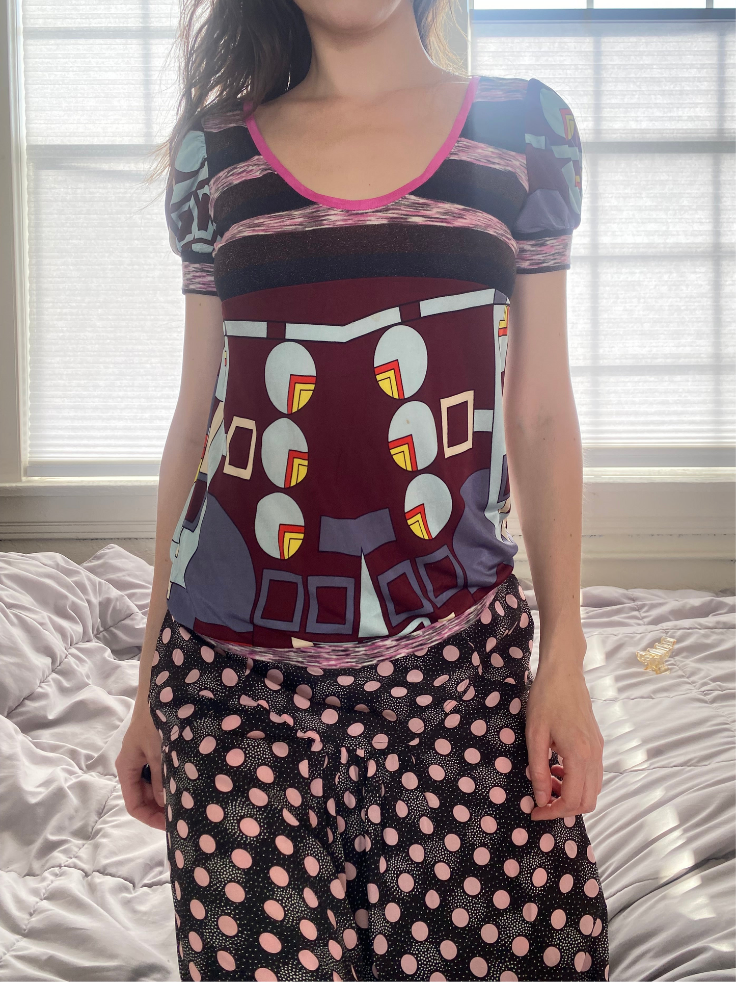 geo pattern patchwork top