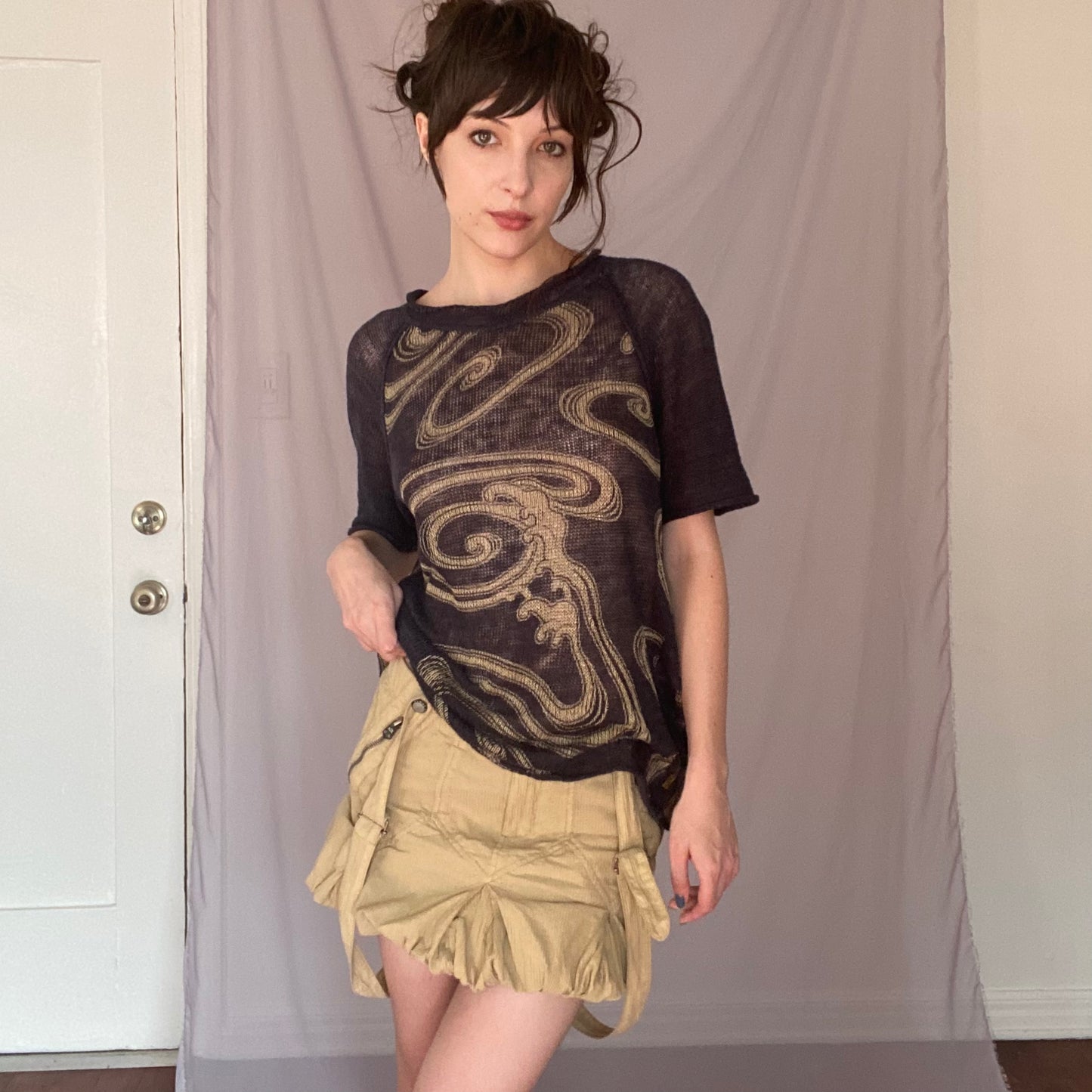 swirly print knit t shirt