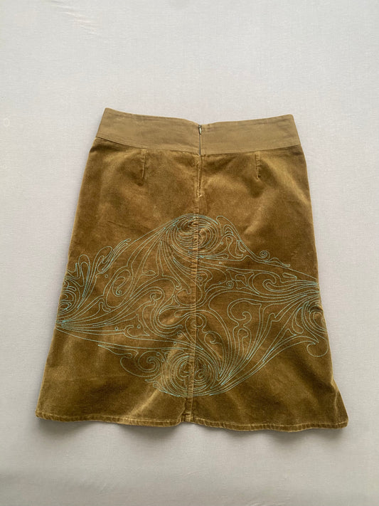 velvet skirt with embroidered back